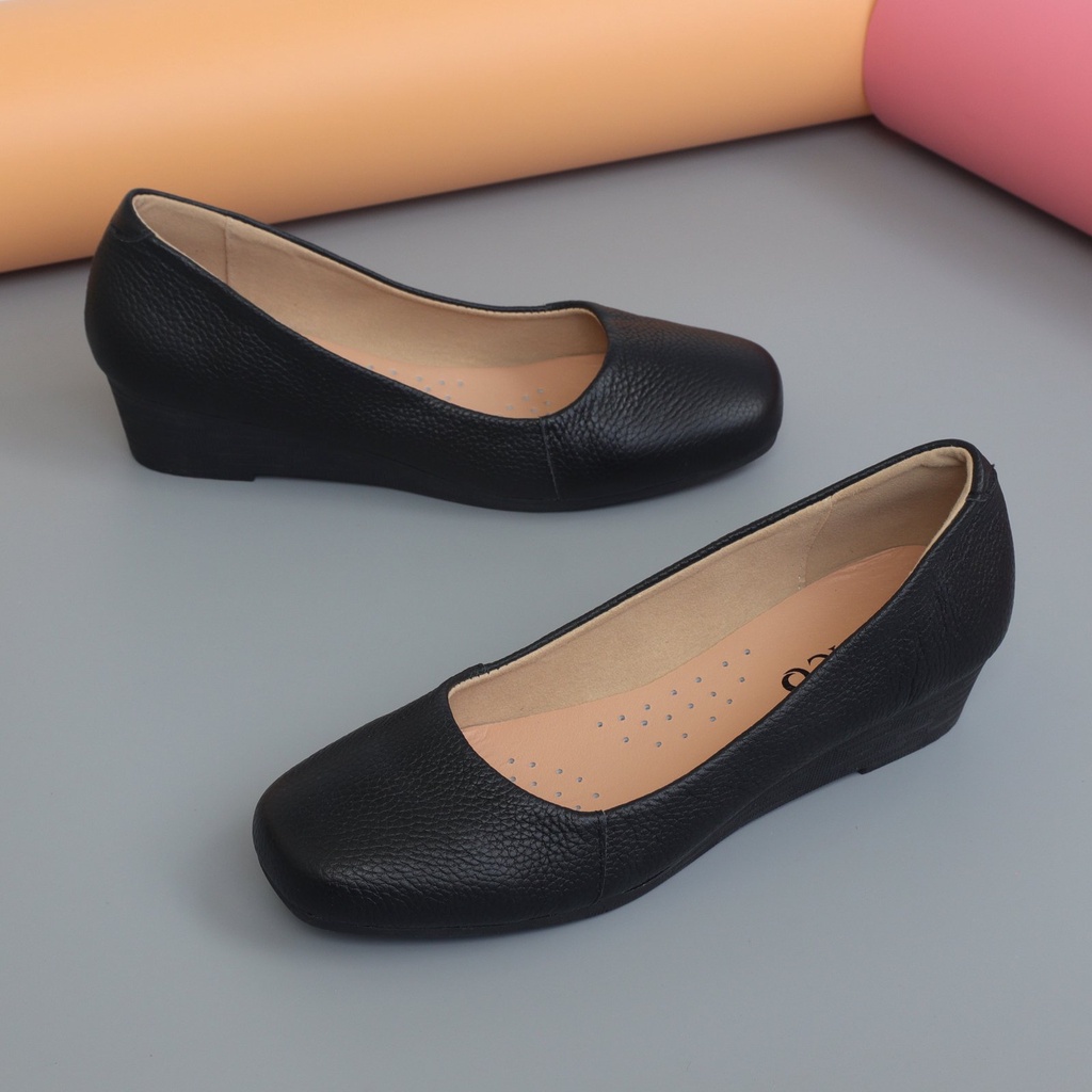 Giày nữ đế xuồng cao 4p, giày công sở nữ da bò mềm êm - HT.NeO4614