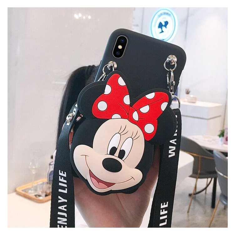 Ốp Điện Thoại TPU Mềm Gắn Ví Hình Minnie 3D Dễ Thương Cho iPhone 7 8 Plus 13 12 11 Pro Max X XR XS Max 6S 6