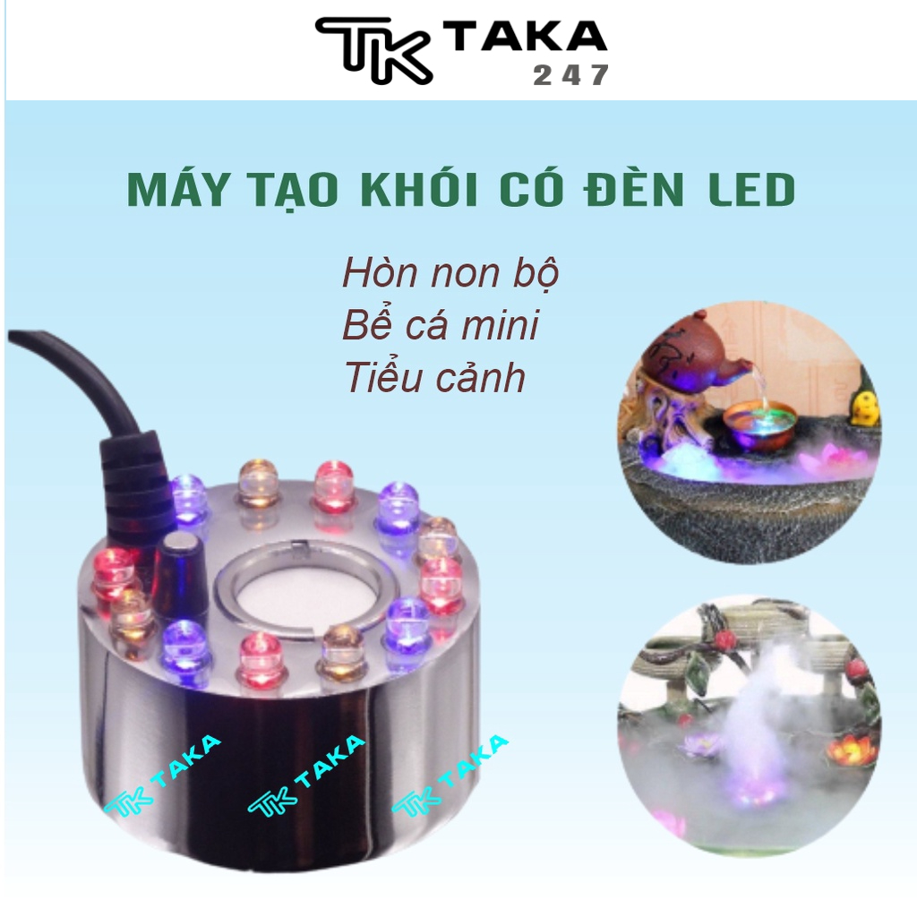 Máy tạo khói bể cá mini phun sương, đèn led đổi màu bằng kim loại chống rỉ trang trí tiểu cảnh, hòn non bộ, thủy sinh