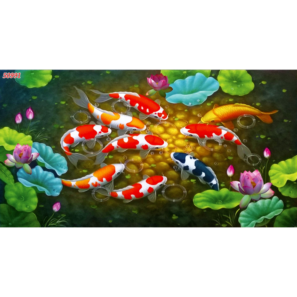 Tranh 3D cá chép thác nước trong xanh