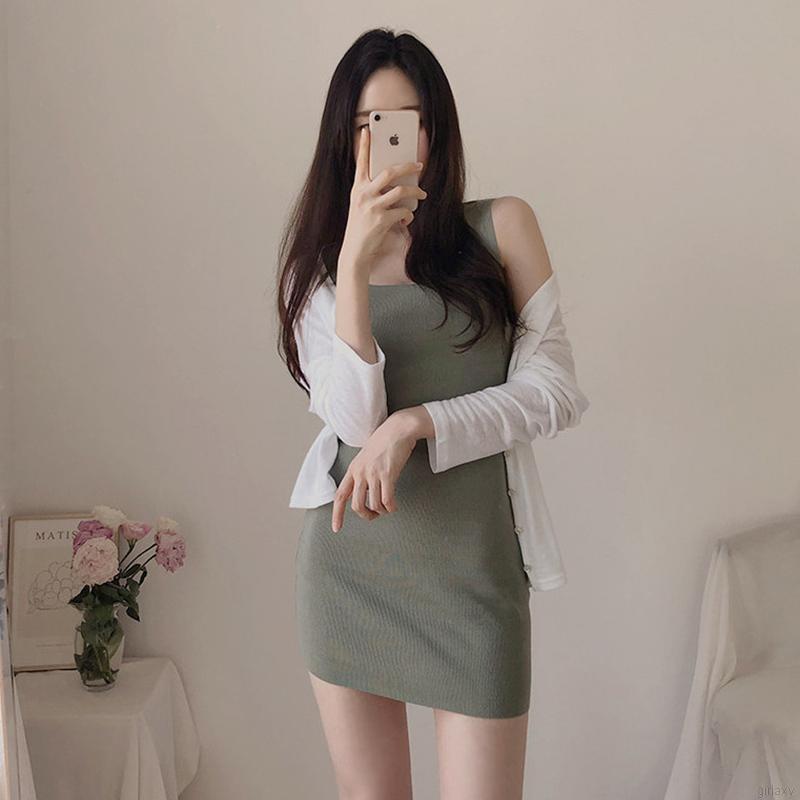 Váy nữ thời trang màu trơn phong cách Hàn Quốc gợi cảm
