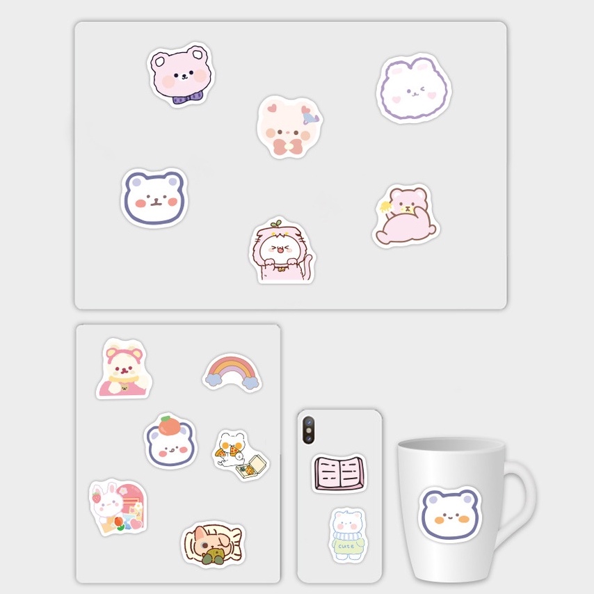 Set 100/50 Sticker Hoạt Hình Đáng Yêu Dán Laptop Notebook