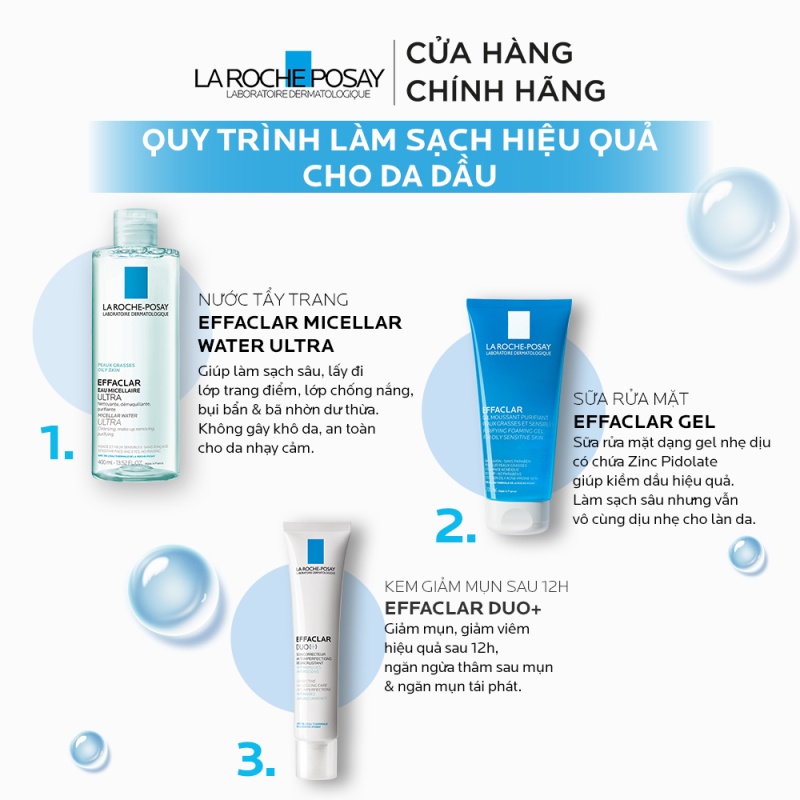 Bộ đôi nước làm sạch sâu và tẩy trang dành cho da mụn, da dầu nhạy cảm Efffaclar Micellar Water 400ml