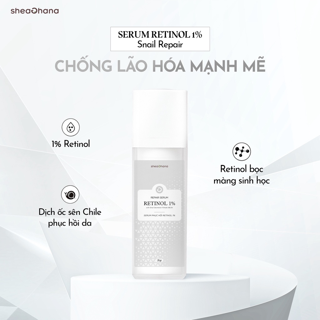 Serum Retinol 1% chống lão hóa giảm mụn nhờn SheaGhana Serum Retinol 1% & Snail Repair 30gr