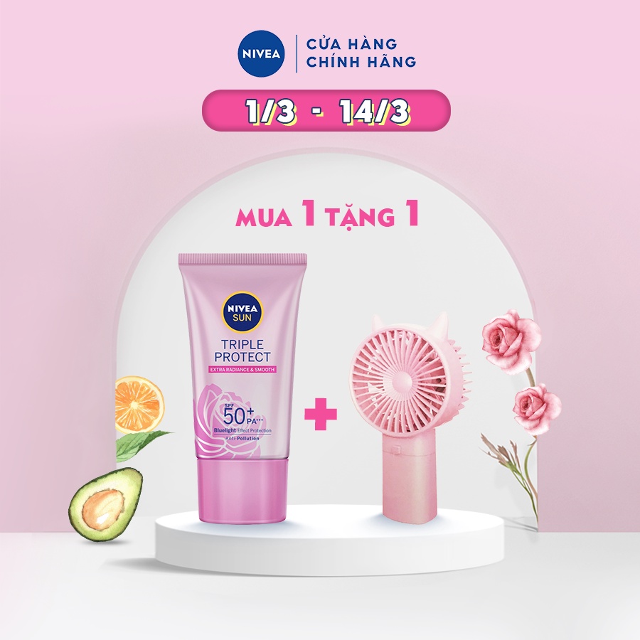 [TẶNG QUẠT MINI] Kem Chống Nắng Dưỡng Sáng Da NIVEA Radiance &amp; Smooth SPF50+ PA+++ 40ml -TẶNG KÈM QUẠT MINI