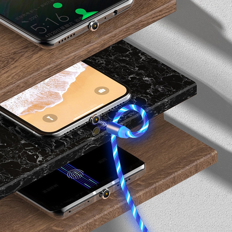 Dây Cáp Sạc USB Type C Có Nam Châm Đèn LED Cho Huawei Samsung