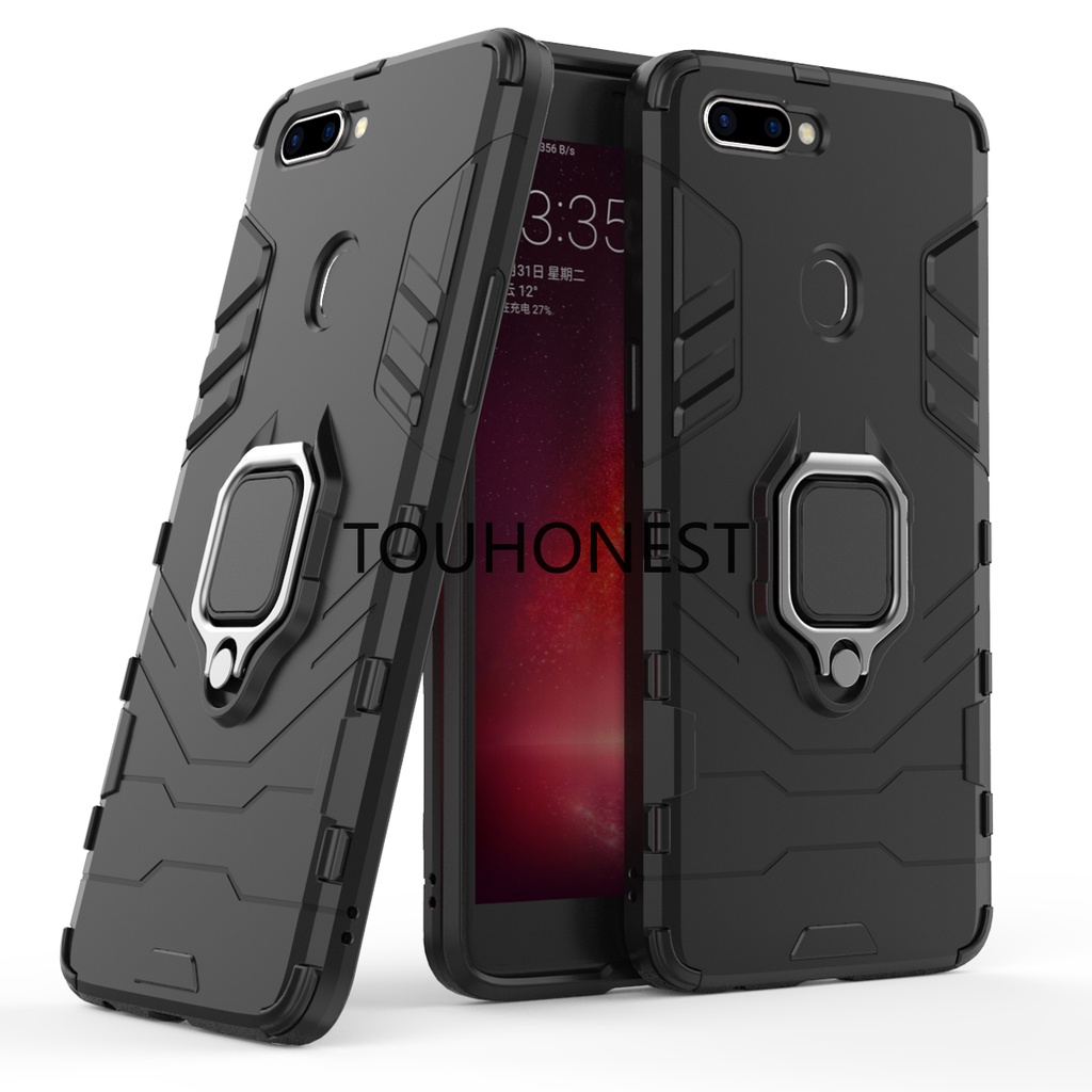 Ốp Điện Thoại Cứng Chống Sốc Kèm Vòng Đỡ Kim Loại Cho Casing Oppo R11 Plus Case Oppo R11S Plus Case Oppo R15X Case Oppo K1 Case Armor PC Shockproof Hard Cassing Cover Cases With Metal Ring Stand Phone Case