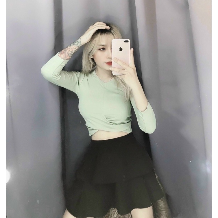 Áo thun borip xoắn eo crop sang chảnh [Hình thật mẫu shop tự chụp]