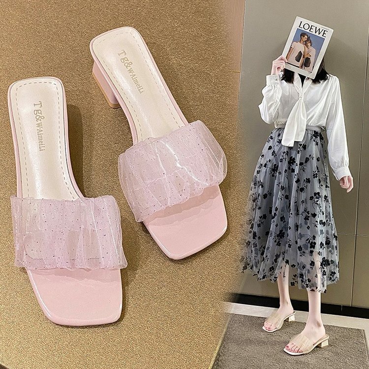 Dép cao gót XIELUAIZTA mũi vuông phong cách Hàn Quốc thời trang cho nữ