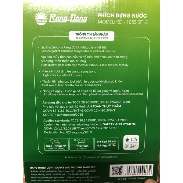 Bình pha trà vỏ inox Rạng Đông có túi lọc 1.0L giữ nhiệt lâu 24h Phích trà Rạng Đông