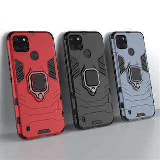 Ốp Điện Thoại Kiểu Giáp Iron Man Kèm Giá Đỡ Nhẫn Từ Tính Cho Realme C25Y C21Y C25 C21 C20 C17 C15 C12 C11 V15 V13 V5 V3