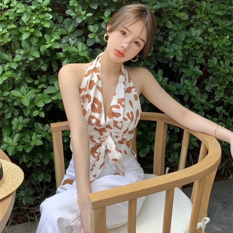 Áo Yếm Không Tay In Họa Tiết Da Báo Thời Trang Dành Cho Nữ