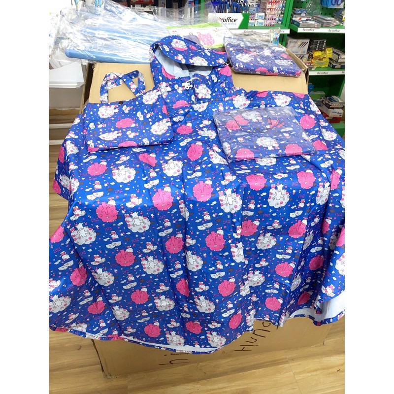 Áo Mưa Trẻ Em VNXK Xịn Đẹp Hình Mèo Hello Kitty 6-14 Tuổi