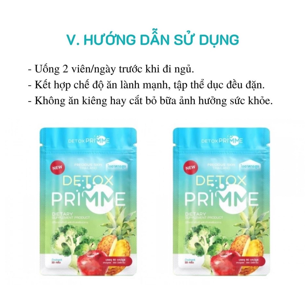 Giảm cân thải độc Primme Detox rau củ quả Thái Lan - Viên uống khử mỡ rau xanh 60 viên