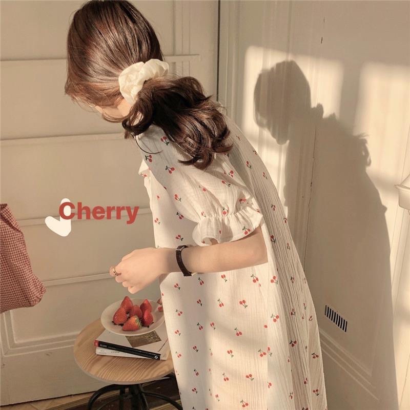 [CÓ SẴN] Váy ngủ cherry dáng dài cộc tay hoa nhí mặc nhà dễ thương chất mát Hàn Quốc ullzang | BigBuy360 - bigbuy360.vn