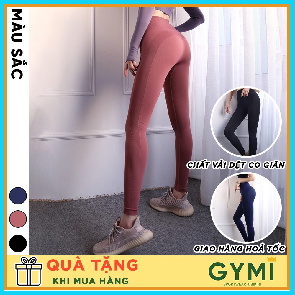 Quần tập gym yoga nữ GYMI QD10 dáng legging dài có viền mông lưng cao nâng mông co giãn tốt