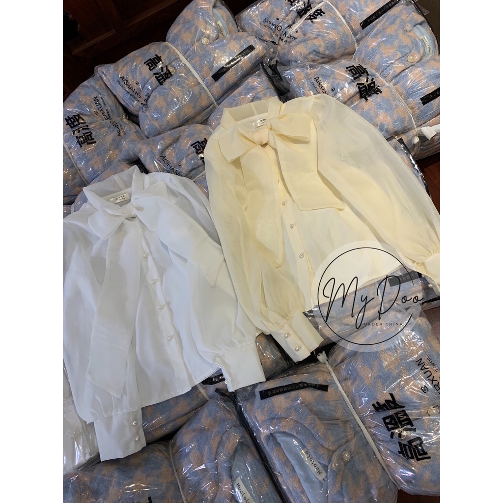 [HÀNG LOẠI I]Áo sơ mi tay bồng cổ nơ khuy ngọc tiểu thư nhiều màu sắc SMB01 | BigBuy360 - bigbuy360.vn