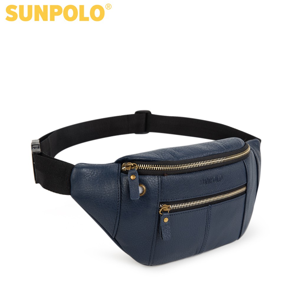 Túi Đeo Chéo Bao Tử Nam Da Bò Cao Cấp SUNPOLO Đen Nâu Xanh Navy SBT107