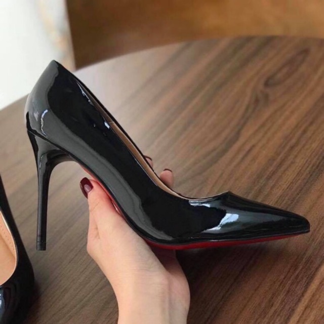 Cao gót đen bóng đế đỏ 9 cm