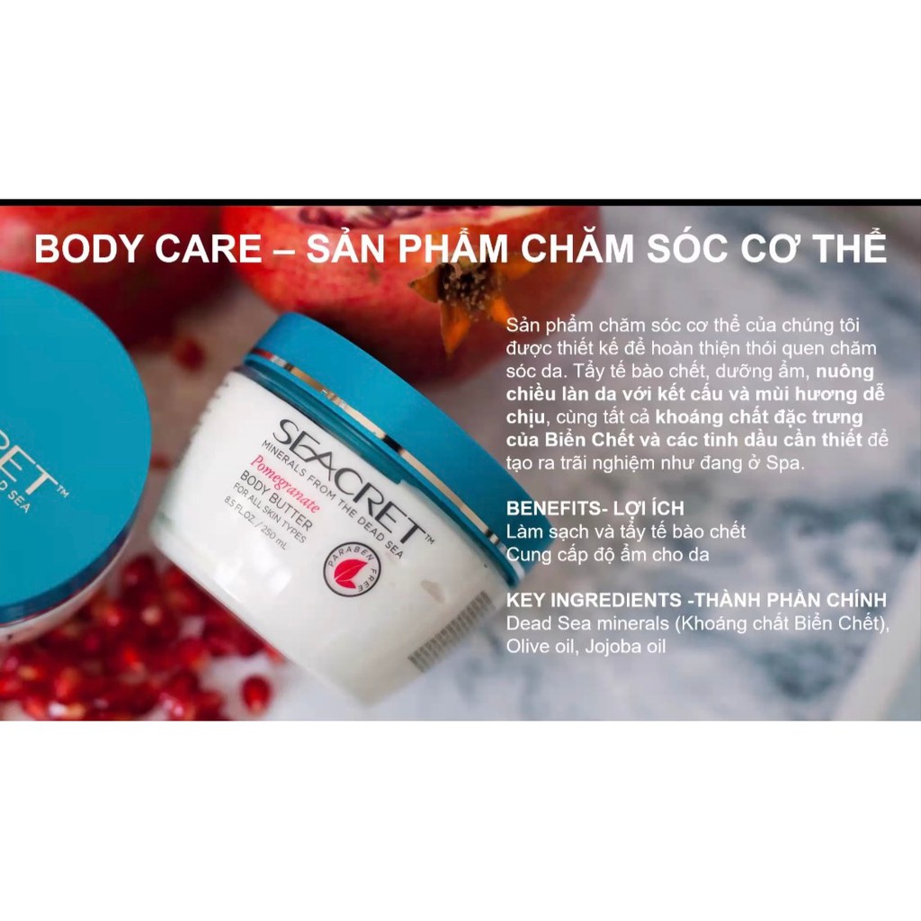 Kem body butter Seacret hương lựu mới dưỡng trắng và chống nắng nhẹ nhàng