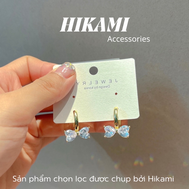 Khuyên tai bấm titan cao cấp gắn đá hình nơ dễ thương dành cho nữ KT21