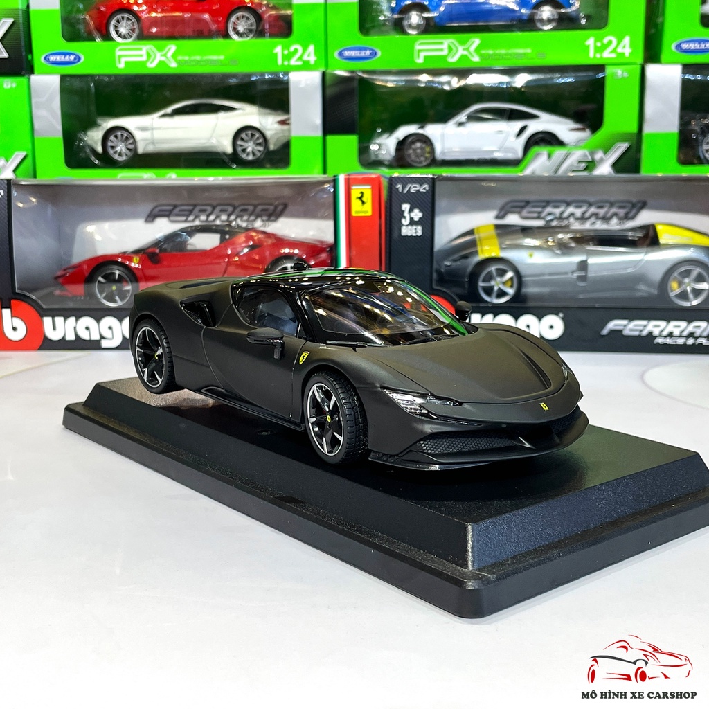 Mô hình xe ô tô siêu xe Ferrari SF90 Stradale tỉ lệ 1:24 hãng Burago Carshop màu đen