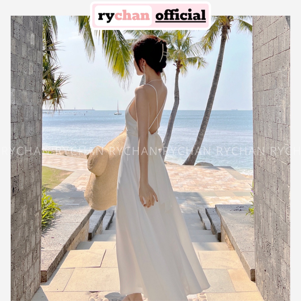 Đầm Maxi Du Lịch Biển (Sẵn Mút Ngực) Mùa Hè Màu Trắng Hở Lưng - DM742