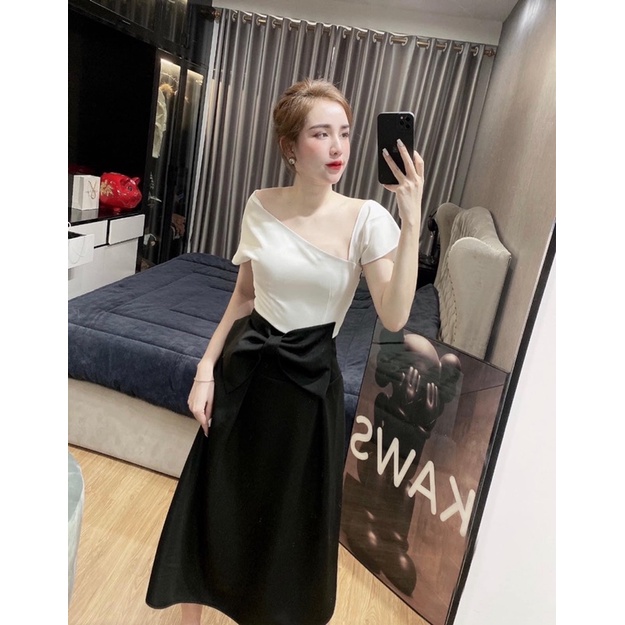 đầm thiết kế phối trắng