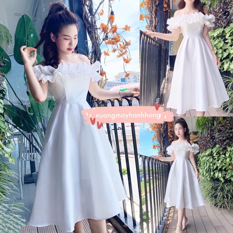 Đầm trắng trễ vai tiểu thư công chúa, Váy trắng xoè bồng sang chảnh | BigBuy360 - bigbuy360.vn