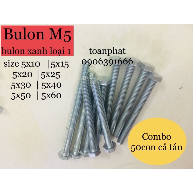 50con bulon+ tán| size M5x10/M5x15/ M5x20/ M5x25/ M5x30 mm