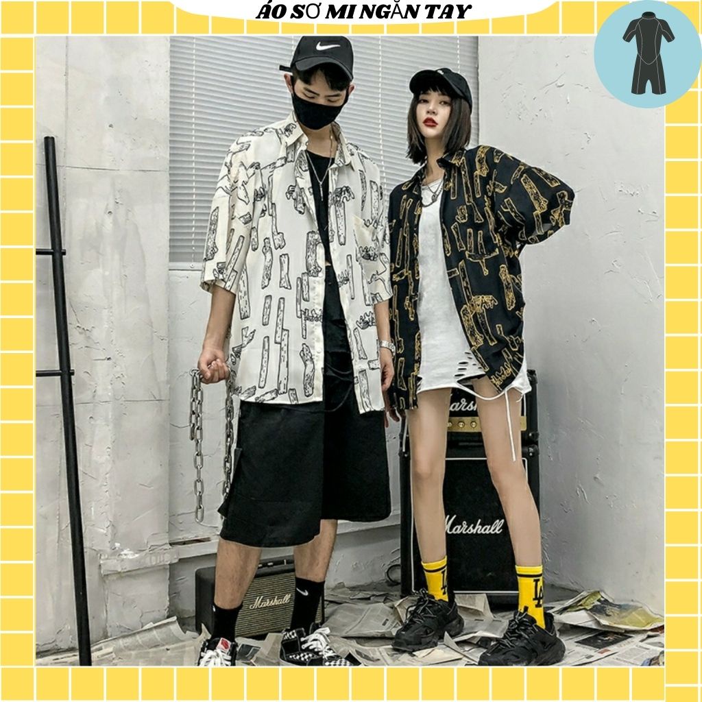 Áo Sơ Mi Tay Ngắn Unisex Cổ Bẻ Phông Cách Hàn Quốc Freesize