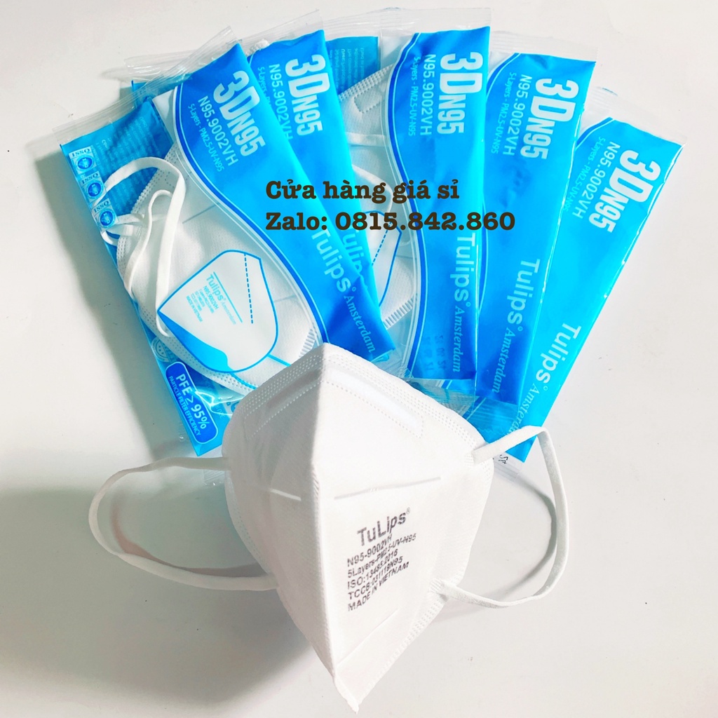 Hộp 30 Cái Khẩu Trang Tulips 3D N95 Lọc Bụi PM2.5 siêu Mịn - 9002VH Trắng