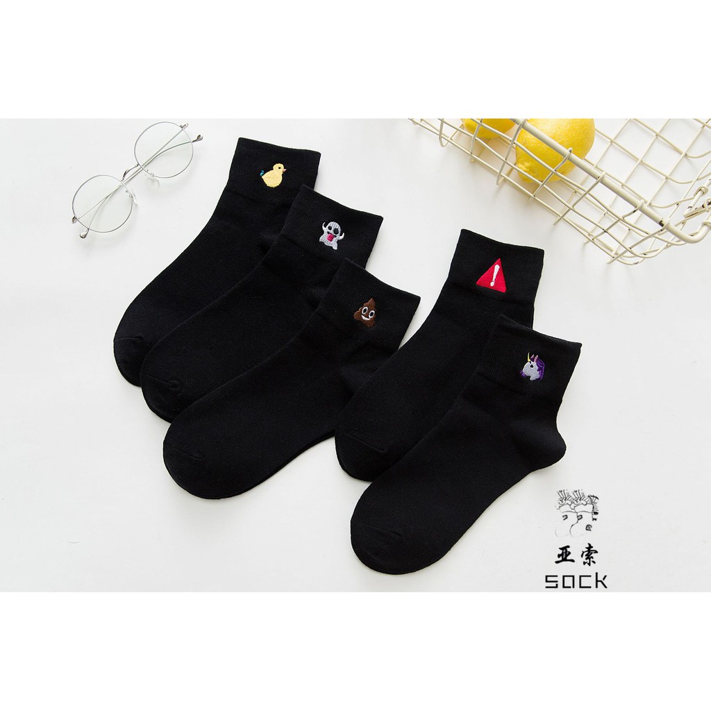 Vớ cao cổ trắng đen tất cổ cao họa tiết thêu nhiều mẫu unisex nam nữ NEKO