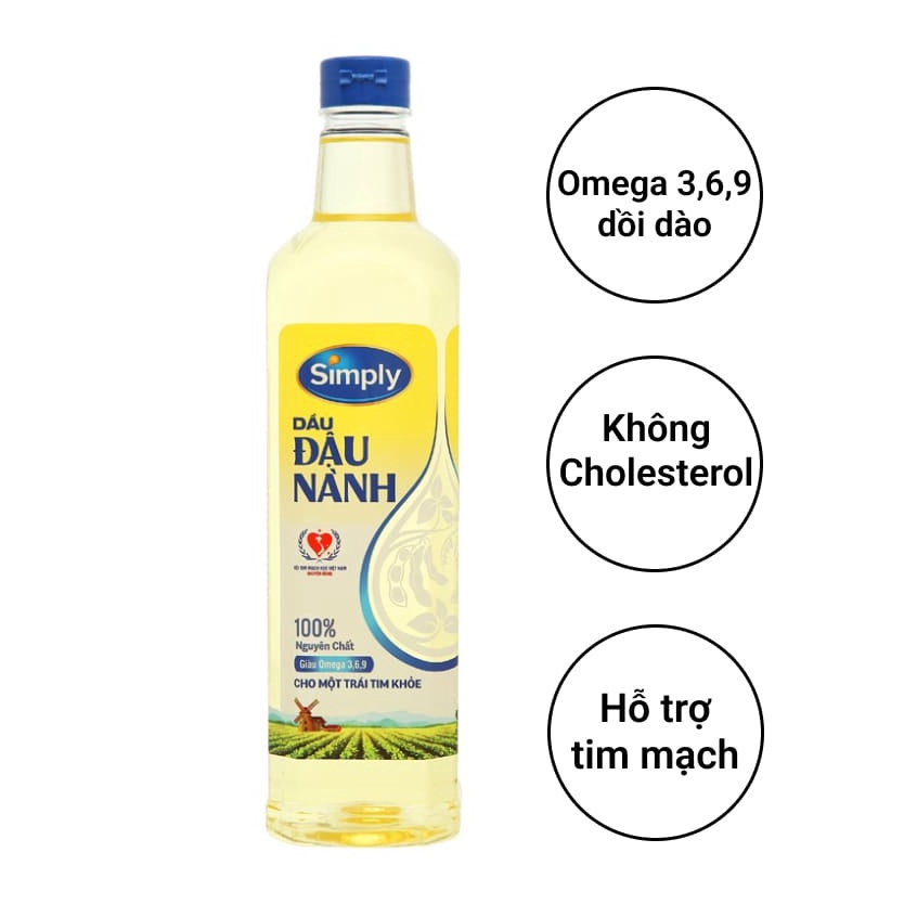 Dầu Ăn Simply Đậu Nành/ Gạo Lứt/ Hướng Dương/ Hạt Cải Chai 1 Lít Date Luôn Mới