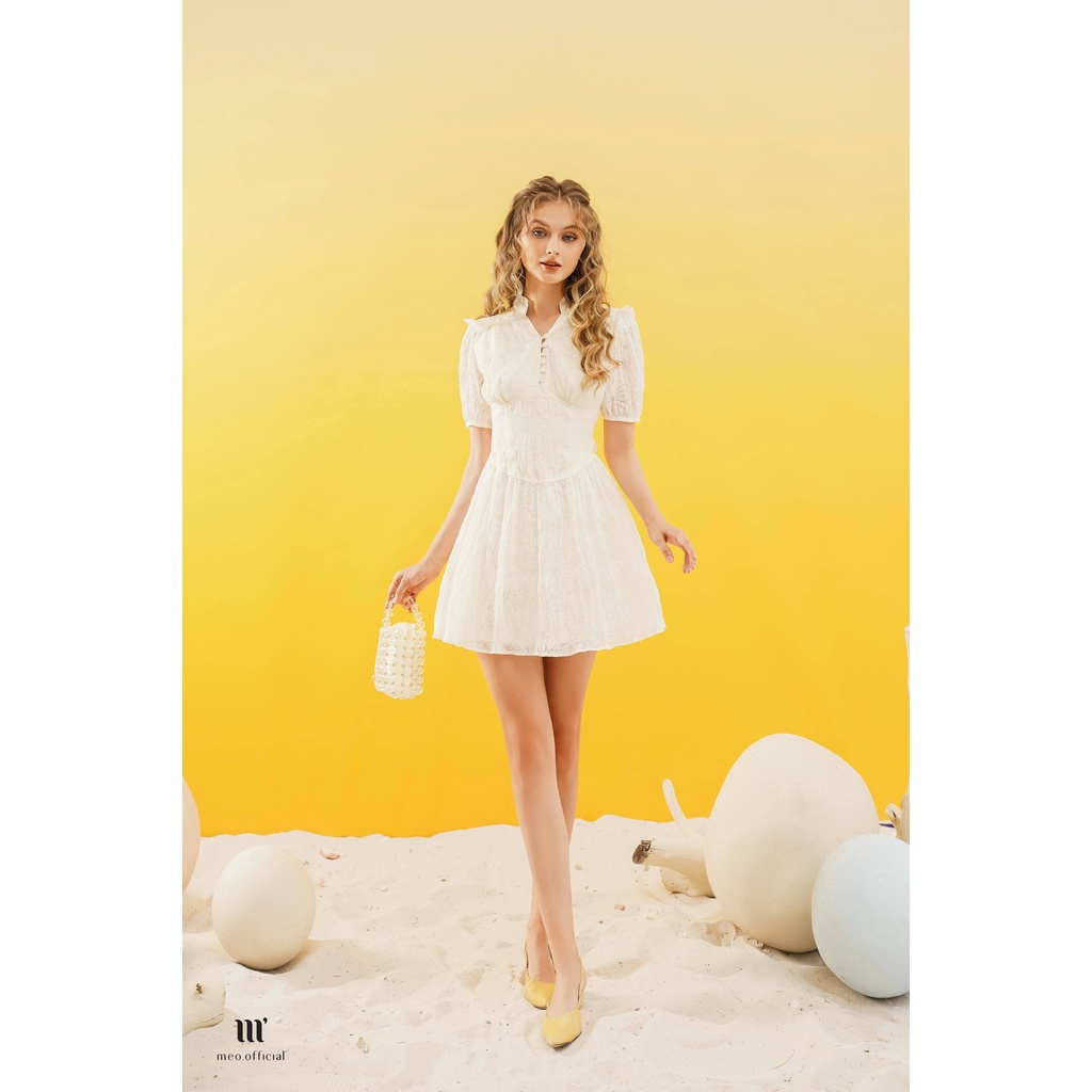 Váy liền nữ Méo shop kiểu Hàn ngắn tay cổ hoạ tiết hoa dáng xòe Ugla