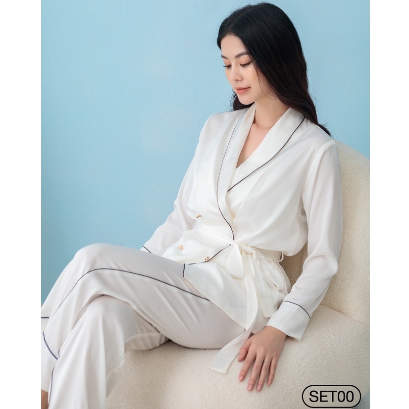 Bộ mặc nhà Pyjama satin ZAM Luxury - SET00 - áo dài tay quần dài trơn