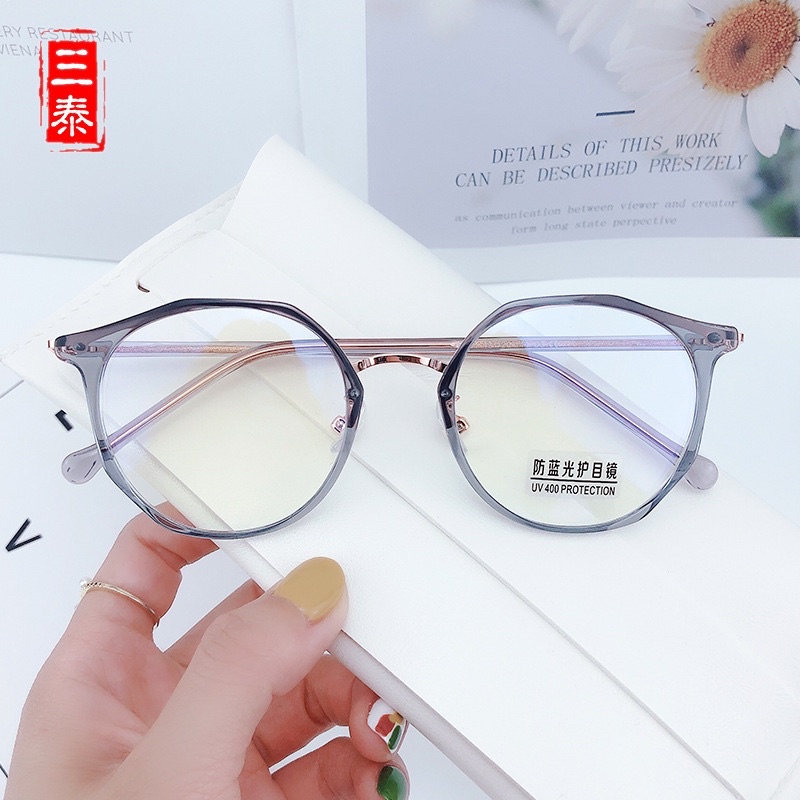 Gọng kính nữ cao cấp lục giác lọc ánh sáng xanh bầu tròn hợp mặt to tròn vline