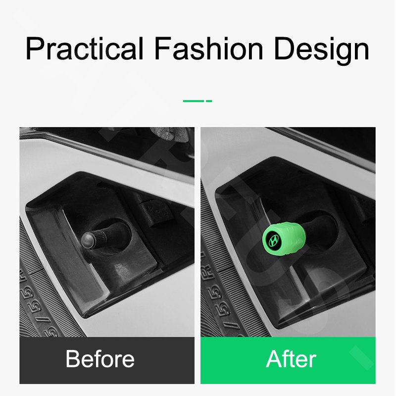 Set 4 Nắp Van Bánh Xe Dạ Quang Cho Hyundai Getz Accent Atoz i20 Trajet H1 i10 Kona Santa Fe