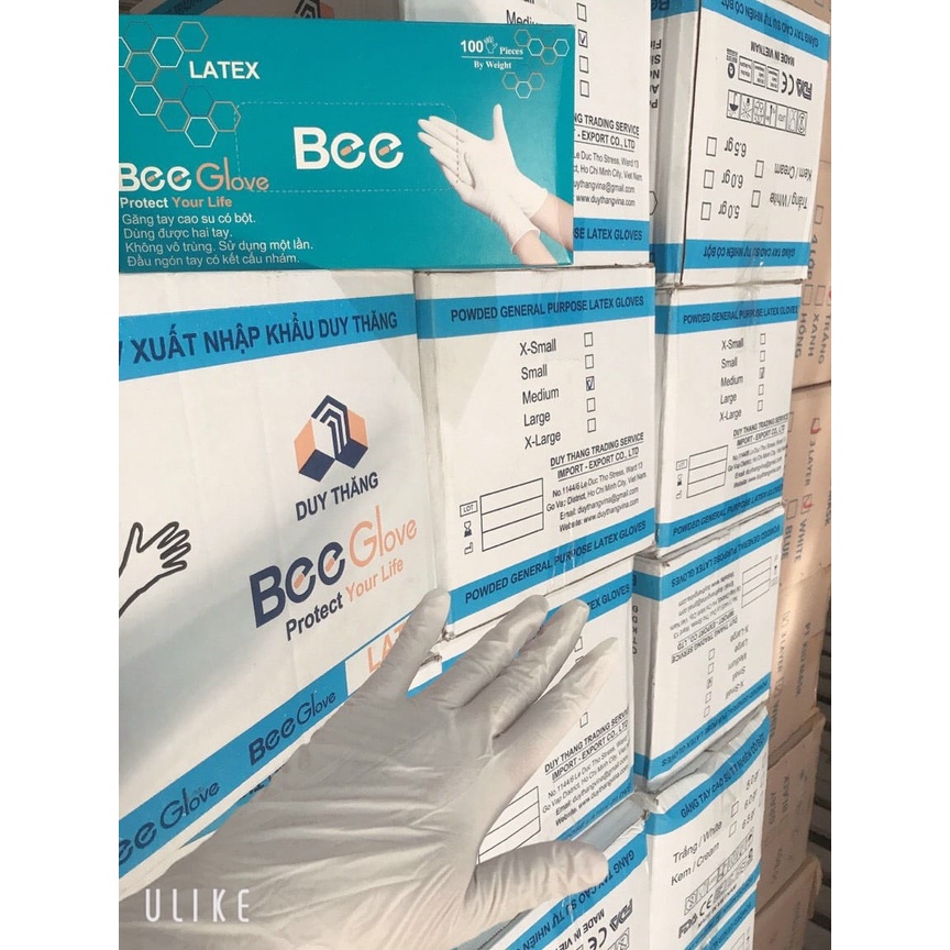 Hộp 100 Chiếc Găng Tay Cao Su Y Tế Bee Glove Latex Có Bột Màu Kem 6.0gr - Size S,M,L Dùng Trong Nha Khoa, Spa, Thẩm Mỹ X