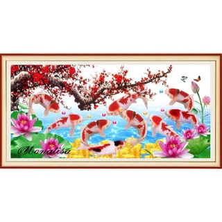 Tranh thêu cửu ngư quần hội e112