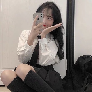 [ Order taobao] ( sẵn) Áo sơ mi trắng kèm cà vạt đen basic ullzang