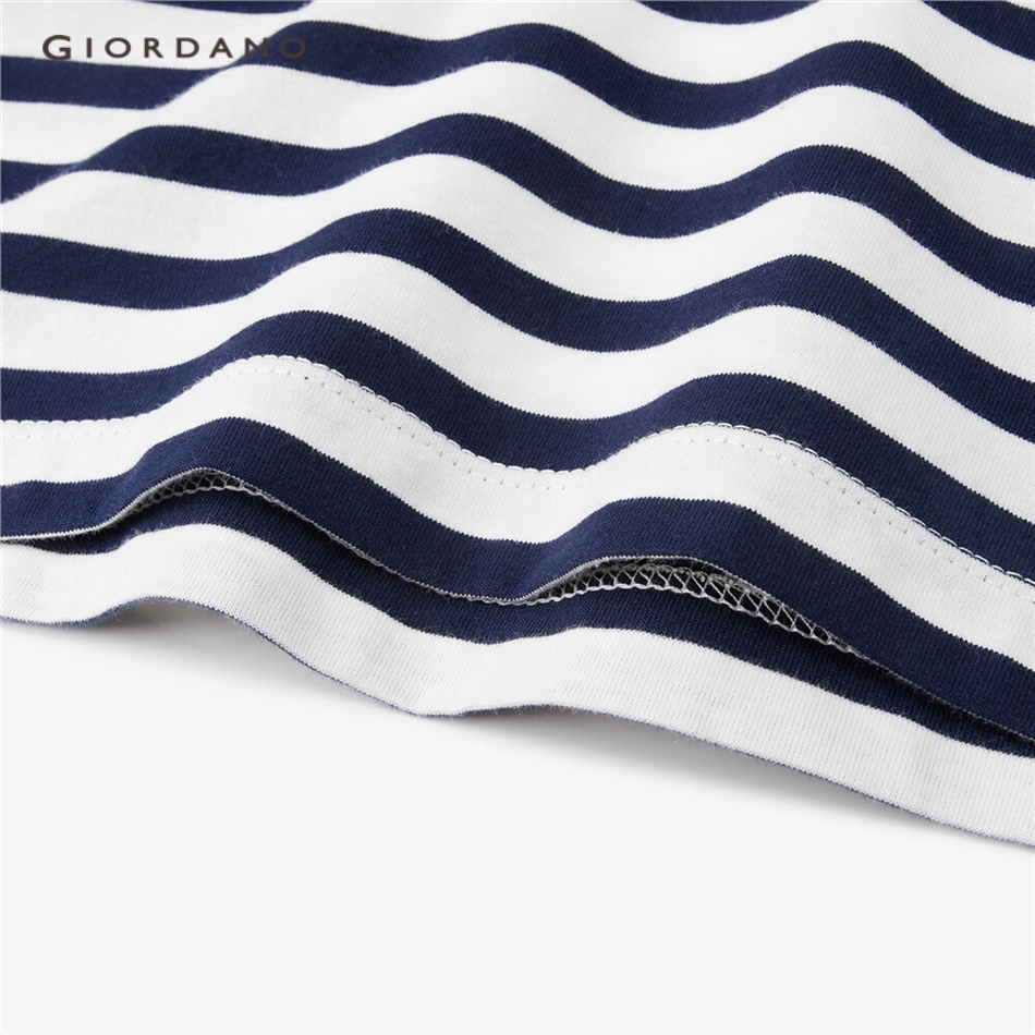 Áo thun GIORDANO 13322770 tay dài cổ vuông chất cotton phối với màu tương phản cá tính thời trang thường ngày cho nữ