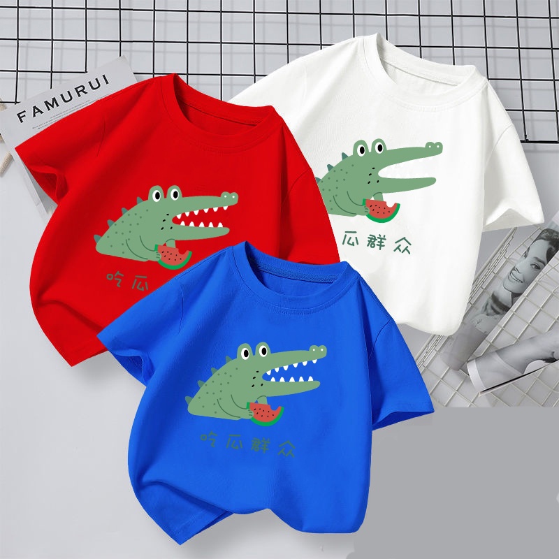 NRVP New fashion 3-11 Years old Boys Girls short sleeve Tshirt Shirts Fashion Cartoon Printed Soft Tshirt Plain Kids Unisex Round Neck Short Sleeve Tees
