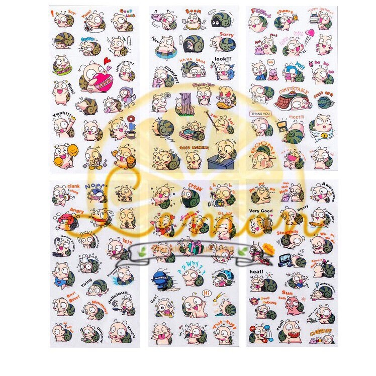 [ST6M01] Set 6 tấm sticker ốc sên lười