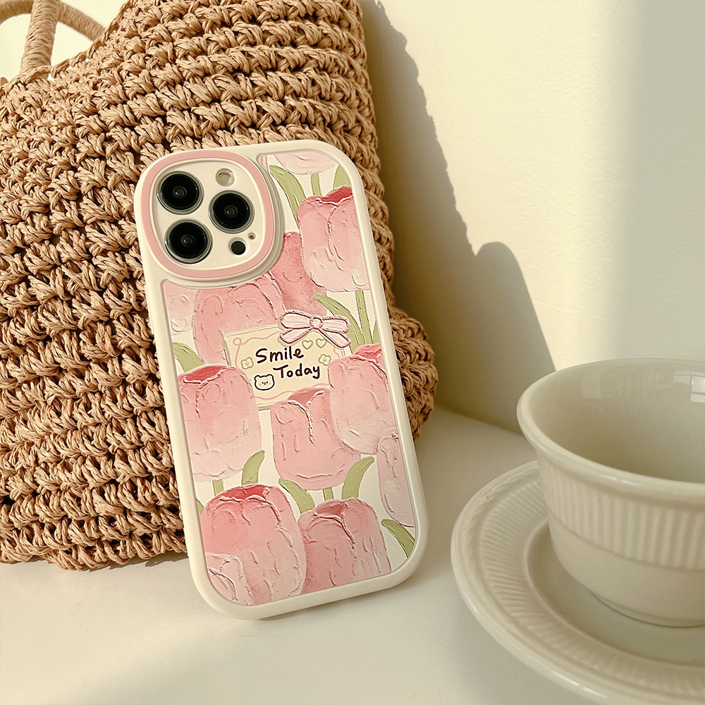 Ốp Điện Thoại TPU Mềm Chống Sốc Họa Tiết Hoa tulip Sơn Dầu Cho iPhone 11 12 13 Pro max mini XS max xr 7 8 se2020 plus