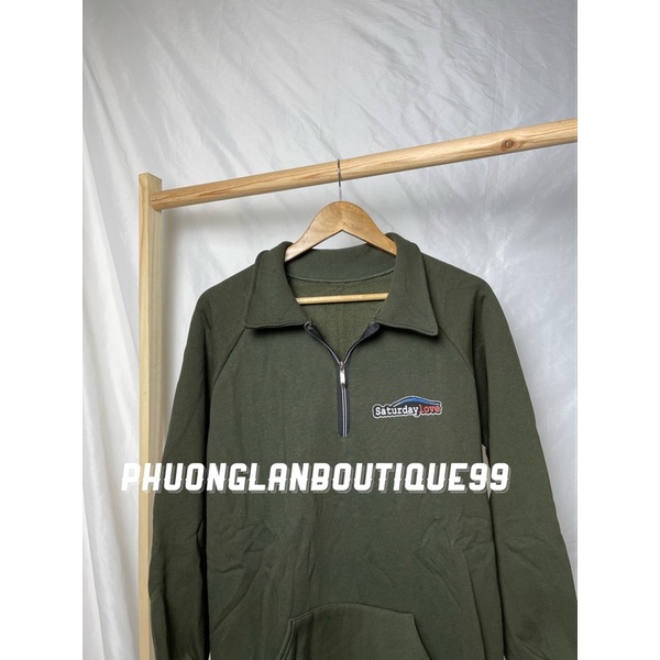 Áo nỉ zip  Áo nỉ cổ bẻ nâu saturday dành cho nữ PHULA khoá kéo dài tay Ulzzang oversize unisex