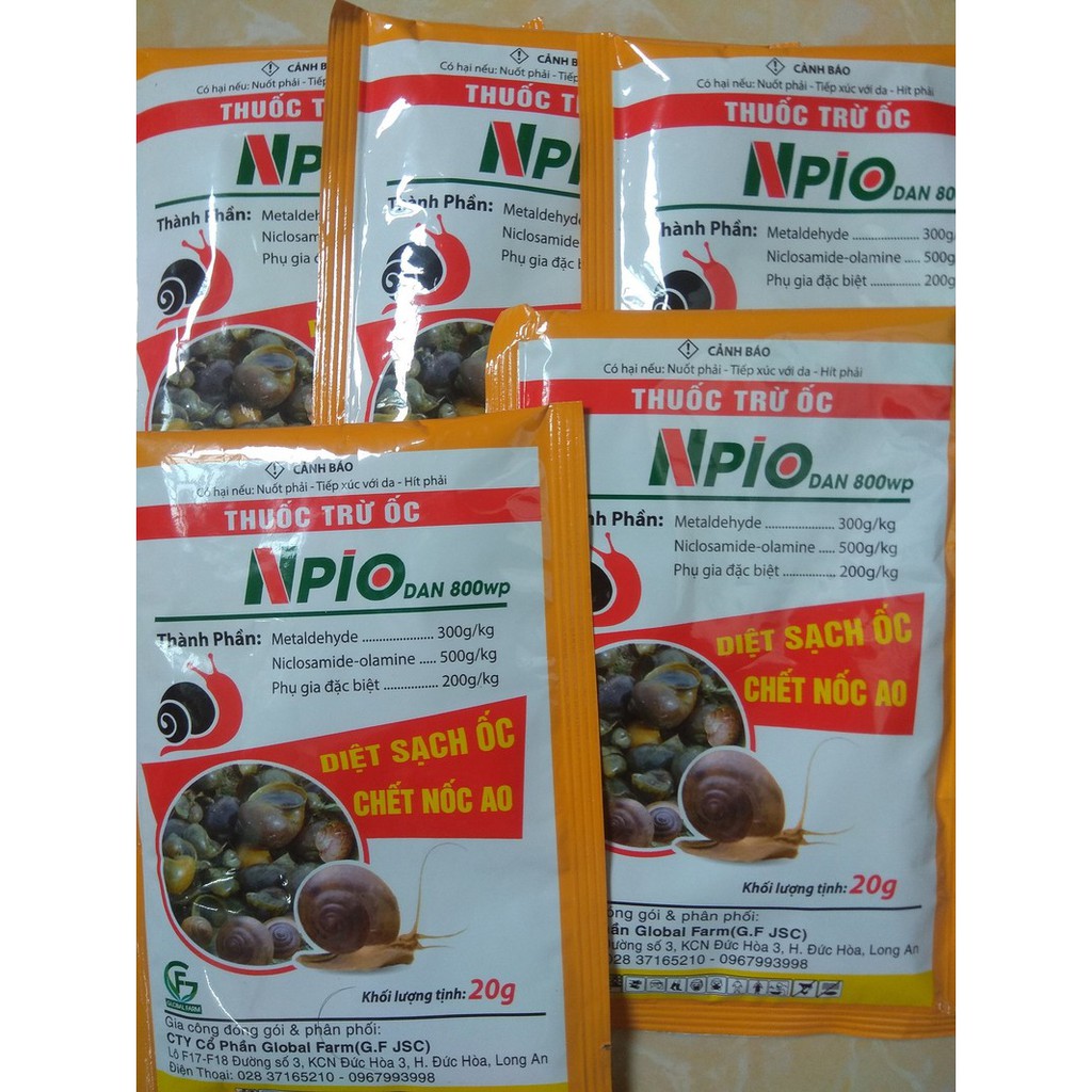 Chế phẩm NPIO DAN 800wp gói 20g diệt sạch các loại ốc lớn nhỏ