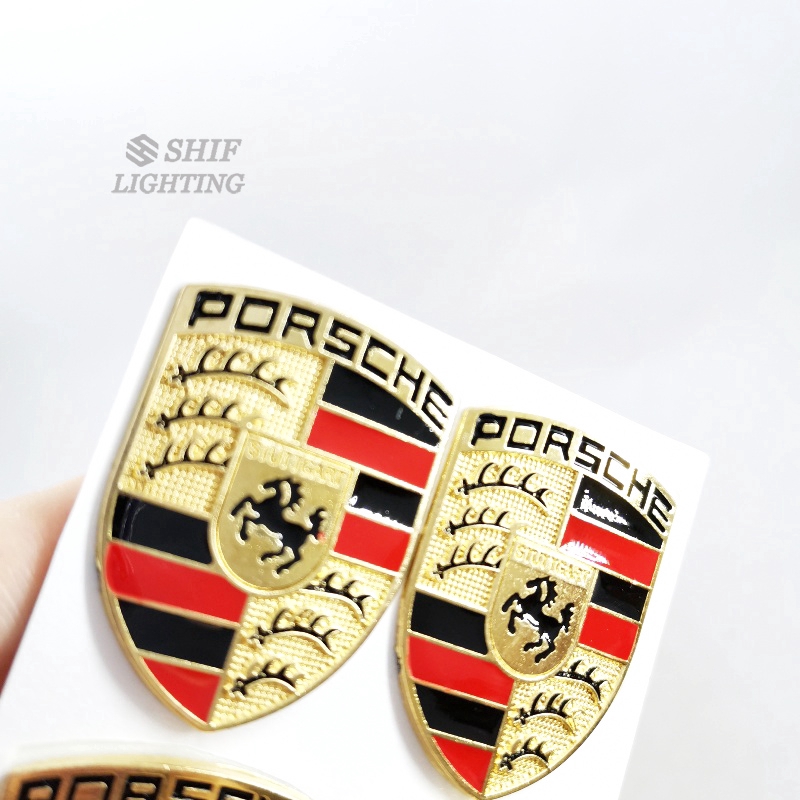 4 x Small Metal Gold PORSCHE HORSE Logo Car Auto Decorative Emblem Badge Decal Sticker For PORSCHE