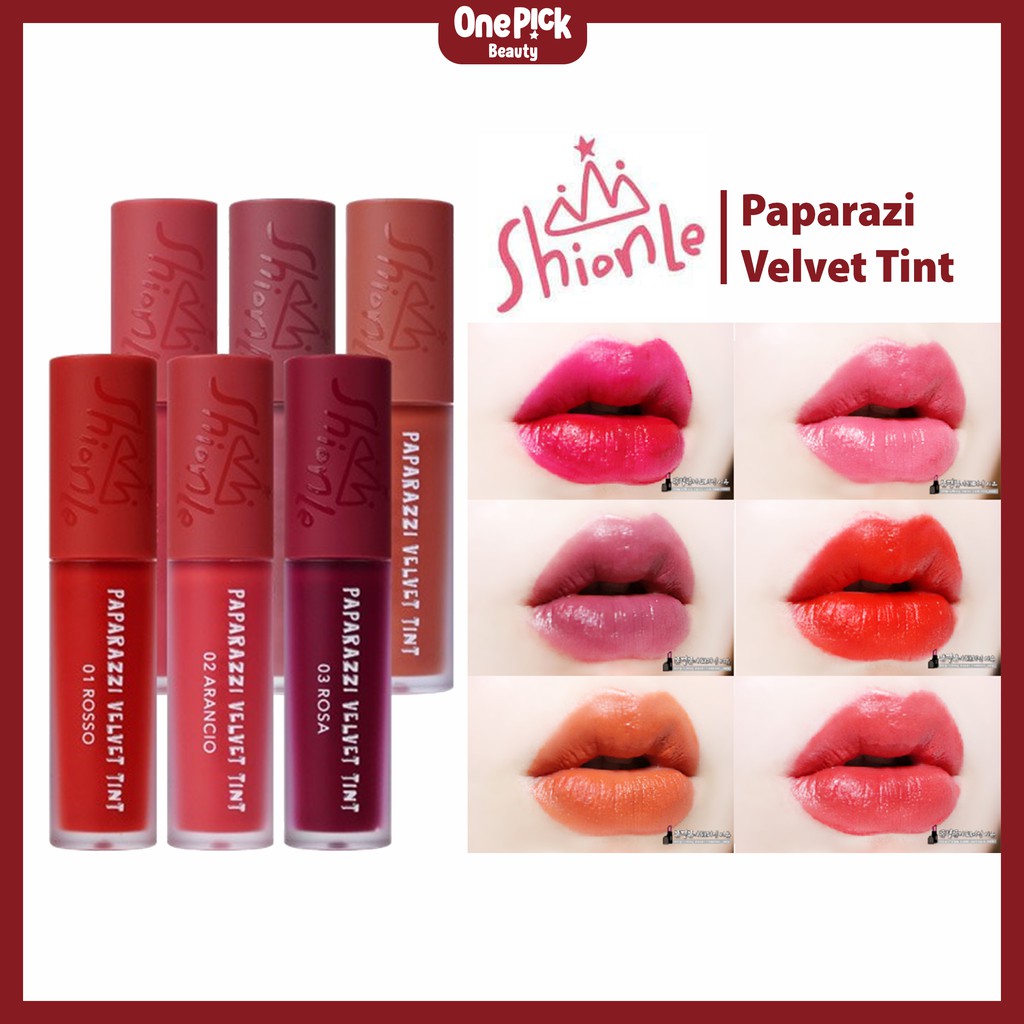 OnePick) Son kem siêu mịn, lên màu chuẩn, nhẹ môi, lâu trôi, màu sắc quyến rũ [ShionLe PAPARAZZI VELVET TINT 4.5g 6 màu] | BigBuy360 - bigbuy360.vn