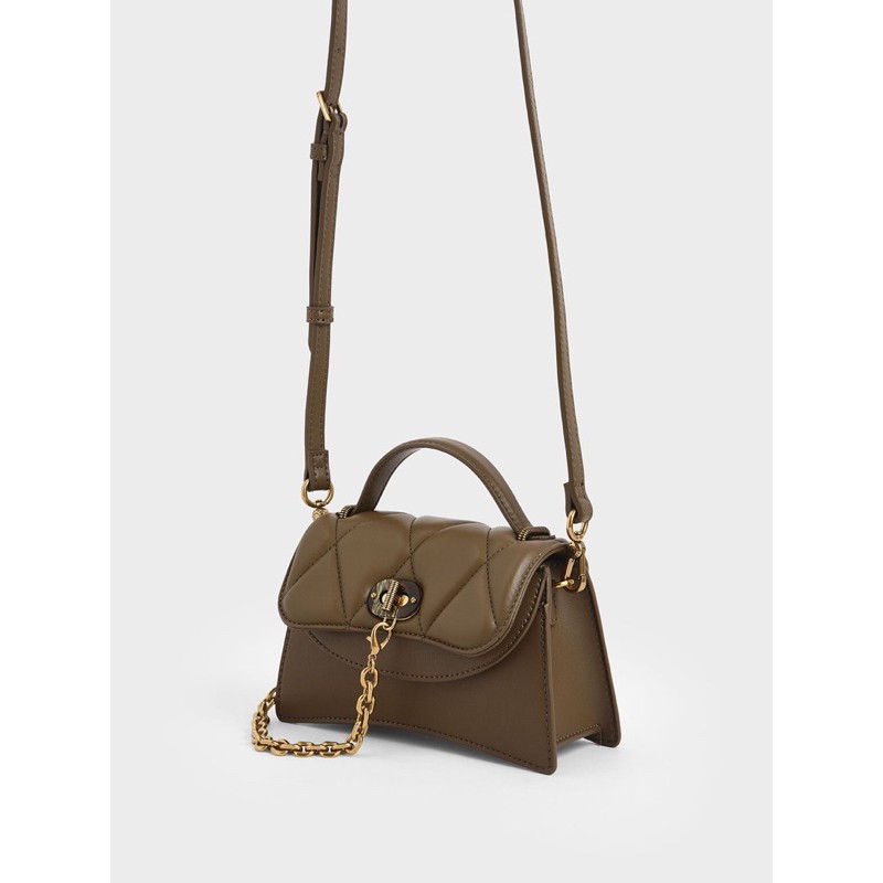 Túi Xách Quai Màu Khaki Padded Chain Link Bag